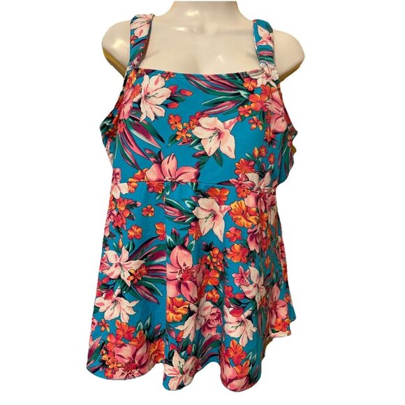 Land’s End Swim Top Tropical Beach Size Large (14-16) Padded Insert - Picture 1 of 3